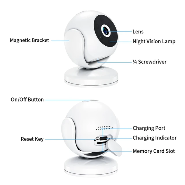 Alt view image 5 of 5 - MERAIJIN Mini Camera Wireless Indoor Magnetic, 170 Wide Angle Motion Detection IR Night Vision Quad Screen Surveillance Magnetic Bracket Suitable for Pet/Baby/Nanny Monitor