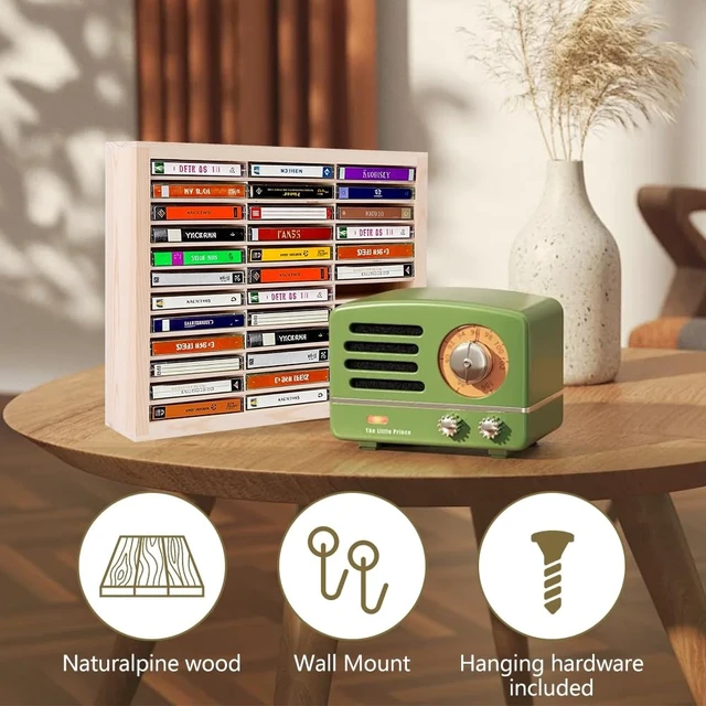 Alt view image 2 of 5 - 36-Slot Wooden Cassette Tape Organizer, Cassette Tape Storage Wall Mount or Freestanding