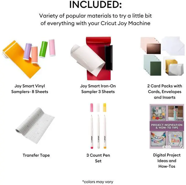 Alt view image 2 of 7 - Cricut Joy Deluxe Starter Kit | 40+ Piece Materials & Accessories Bundle with Vinyl, Iron-On, Pens & Card Making Supplies