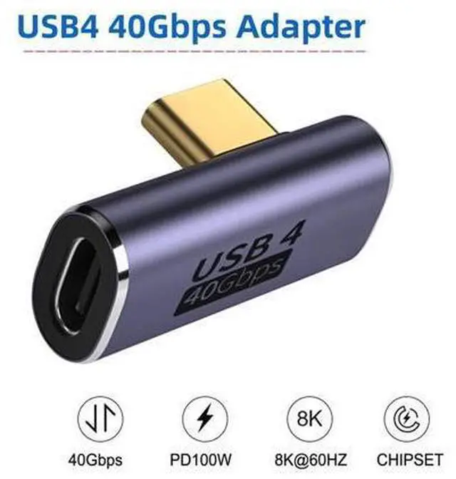 Alt view image 5 of 7 - Vszerda USB4 Type C Male to Female Low Profile Right Angled 100W Power Data 8K Video Adapter 40Gbps for Laptop Phone