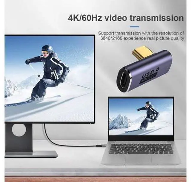 Alt view image 7 of 7 - Vszerda USB4 Type C Male to Female Low Profile Right Angled 100W Power Data 8K Video Adapter 40Gbps for Laptop Phone