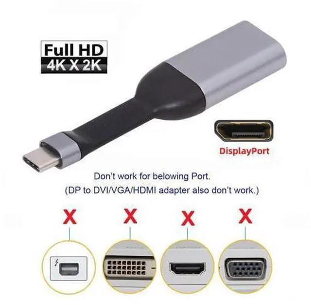 Alt view image 7 of 7 - Vszerda USB-C to Displayport Adapter 4K 60hz Type-C Source to DP Sink HDTV Converter Ultra Slim Flat Cable 1080p for Laptop Tablet Phone