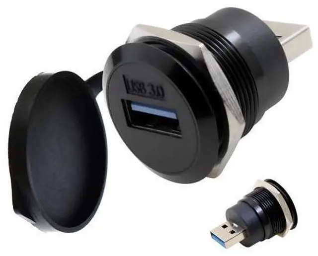Main image of Vszerda USB 3.0 Male to Female Waterproof Mounting Adapter, 5Gbps Data Transfer & Charging, Threaded Round Socket Converter with Nut Fixing for Panel Mount, Dustproof and Durable (Black)
