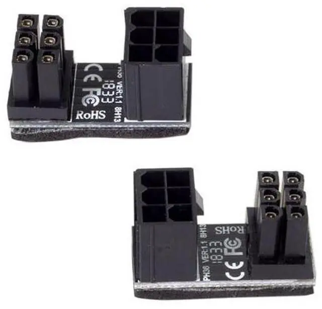 Main image of Vszerda 180 Degree Angled ATX 6Pin Female to 6pin Male Power Adapter for Desktops Graphics Card 2pcs/lot Black
