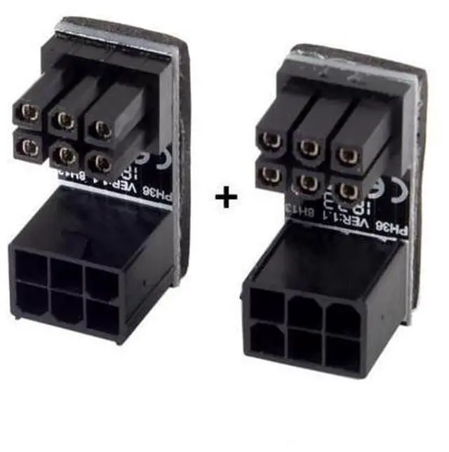 Alt view image 2 of 7 - Vszerda 180 Degree Angled ATX 6Pin Female to 6pin Male Power Adapter for Desktops Graphics Card 2pcs/lot Black