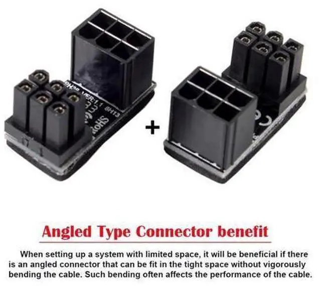 Alt view image 3 of 7 - Vszerda 180 Degree Angled ATX 6Pin Female to 6pin Male Power Adapter for Desktops Graphics Card 2pcs/lot Black