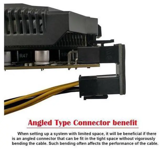 Alt view image 5 of 7 - Vszerda 180 Degree Angled ATX 6Pin Female to 6pin Male Power Adapter for Desktops Graphics Card 2pcs/lot Black