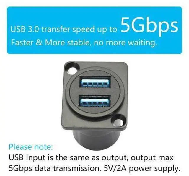 Alt view image 3 of 7 - Vszerda Dual USB 3.0 Panel Mount Connector Adapter, D-Type USB Female to Female Through Socket with Install Screw, High Speed 5Gbps Data Transfer, 5V/2A Power (Black)