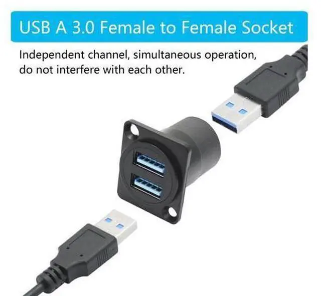 Alt view image 4 of 7 - Vszerda Dual USB 3.0 Panel Mount Connector Adapter, D-Type USB Female to Female Through Socket with Install Screw, High Speed 5Gbps Data Transfer, 5V/2A Power (Black)