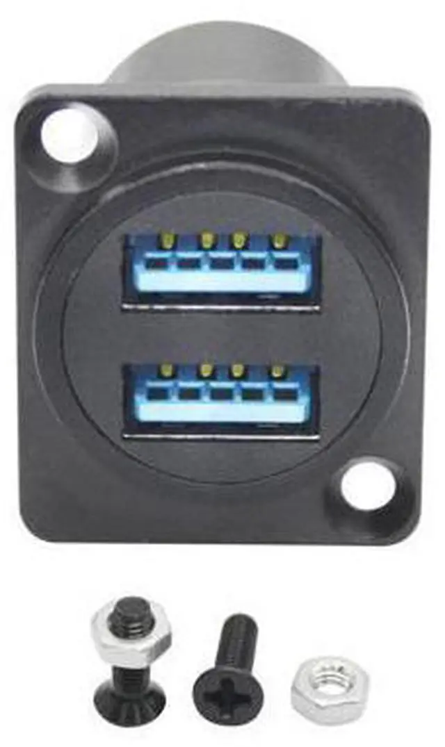 Main image of Vszerda Dual USB 3.0 Panel Mount Connector Adapter, D-Type USB Female to Female Through Socket with Install Screw, High Speed 5Gbps Data Transfer, 5V/2A Power (Black)