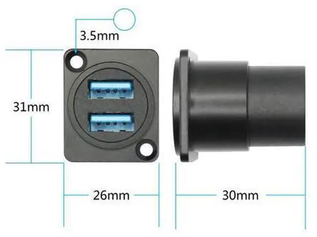 Alt view image 7 of 7 - Vszerda Dual USB 3.0 Panel Mount Connector Adapter, D-Type USB Female to Female Through Socket with Install Screw, High Speed 5Gbps Data Transfer, 5V/2A Power (Black)