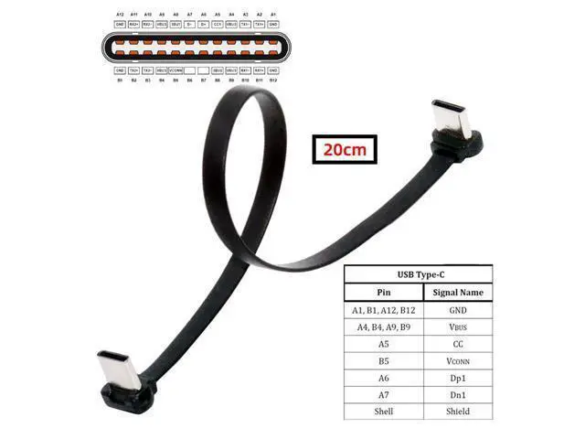 Alt view image 2 of 7 - Vszerda Short USB2.0 Data Cable 7.87in Ultra Slim Flat USB-C Type C to USB-C Power Angled Connector 65W Fast Charge for Laptop Tablet Phone 20cm