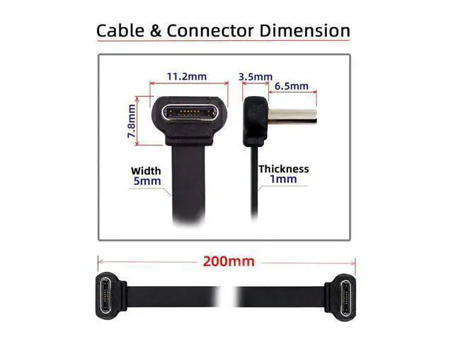 Alt view image 4 of 7 - Vszerda Short USB2.0 Data Cable 7.87in Ultra Slim Flat USB-C Type C to USB-C Power Angled Connector 65W Fast Charge for Laptop Tablet Phone 20cm