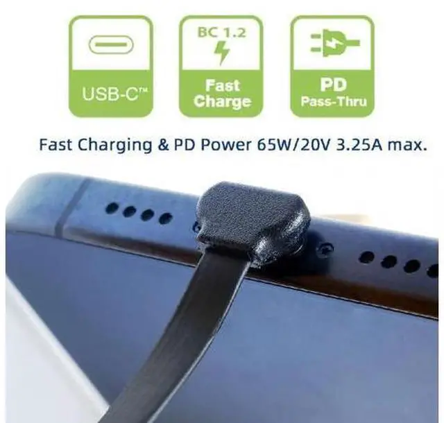 Alt view image 7 of 7 - Vszerda USB-C Charging Data Cable Type C to USB-C Power USB2.0 Ultra Slim Flat 90 Degree Up Down Angled 65W Fast Charge for Laptop Tablet Phone 6cm