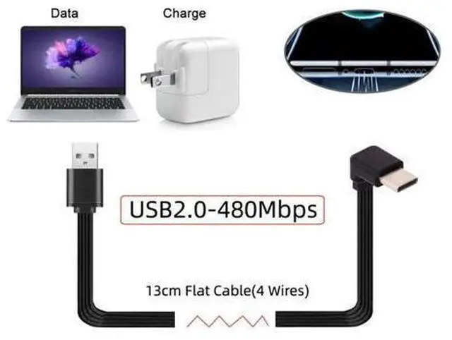 Alt view image 3 of 6 - Vszerda USB 2.0 Male to USB-C Type-C Up Down Angled 90 Degree Data Flat Slim FPC Cable for FPV & Disk & Phone 13cm