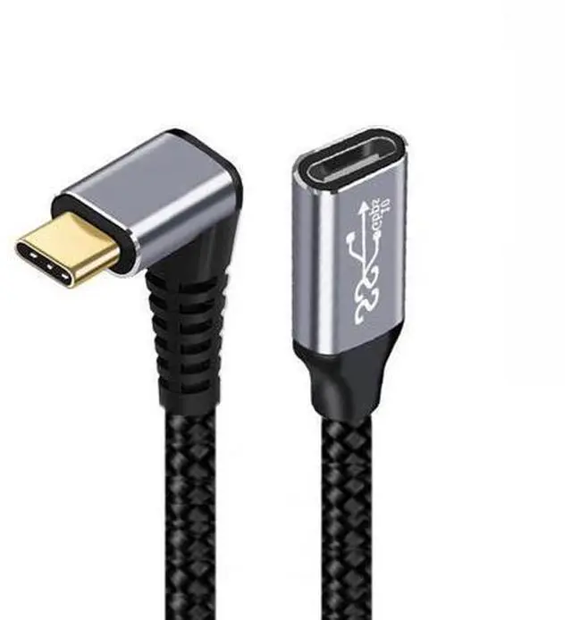 Main image of Vszerda Down & Up Angled USB-C USB 3.1 Type C Male to Female Extension Data Cable 10Gbps 100W with Sleeve for Laptop 0.2m