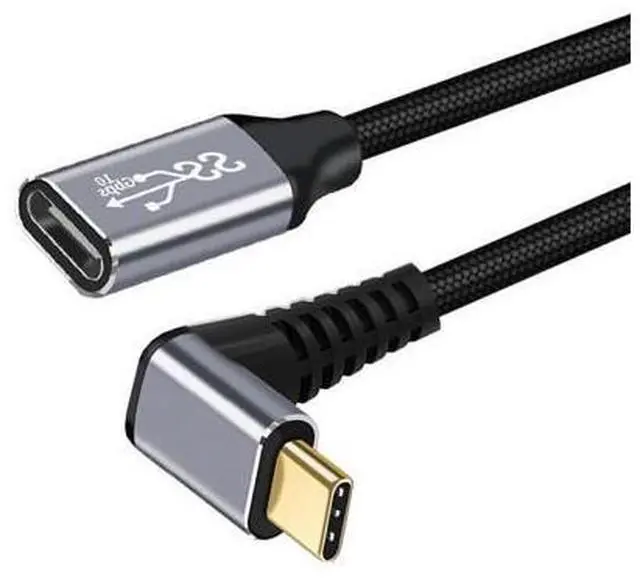 Alt view image 2 of 7 - Vszerda Down & Up Angled USB-C USB 3.1 Type C Male to Female Extension Data Cable 10Gbps 100W with Sleeve for Laptop 0.2m