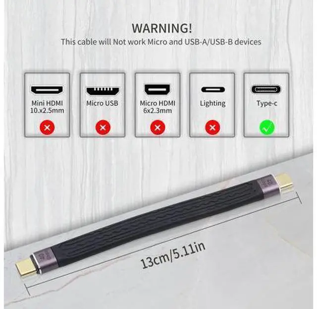 Alt view image 7 of 7 - Vszerda Short USB C 4.0 Cable 100W, 40Gbps USB Type C Male to Male Data Transfer PD Short Cable for Type C Device, 5.11 inch (Type C Male)