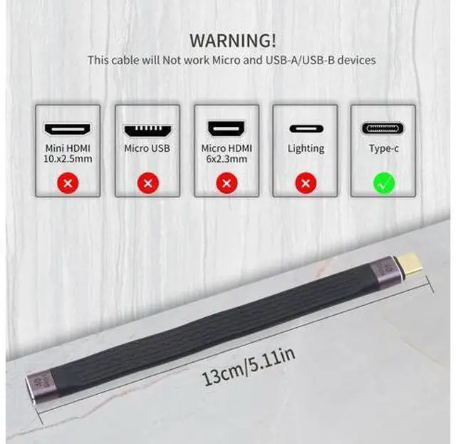 Alt view image 7 of 7 - Vszerda Short USB C 4.0 Cable 100W, 40Gbps USB Type C Female to Male Data Transfer 100W PD Short Cable for Type C Device, 5.11 inch (Type C Female)