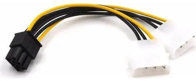 Main image of 6 inch 6-Pin PCI Express to 2 x IDE Molex 4 pin LP4 Graphics Video Card Power Converter Cable - PCIe 6 pin to Dual 4pin Adapter