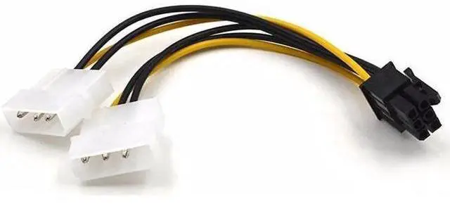 Alt view image 3 of 4 - 6 inch 6-Pin PCI Express to 2 x IDE Molex 4 pin LP4 Graphics Video Card Power Converter Cable - PCIe 6 pin to Dual 4pin Adapter