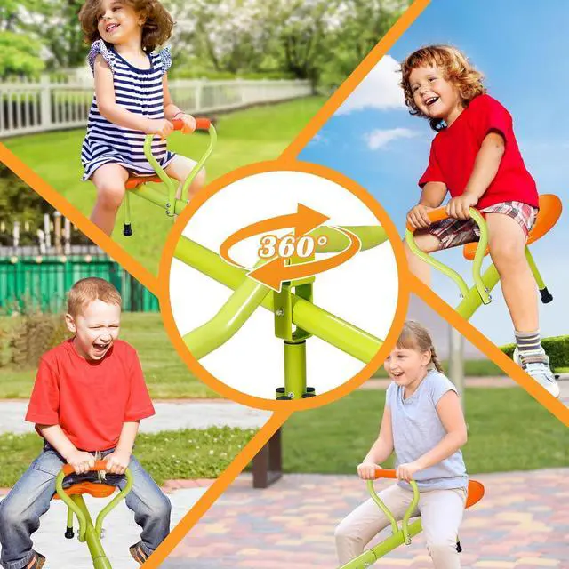 Alt view image 6 of 7 - Kids Seesaw Swivel Teeter Totter Home Playground Equipment, 360 Degrees Rotating Safe, Outdoor Fun for Kids, Toddlers, Boys, Children (4 Seats)