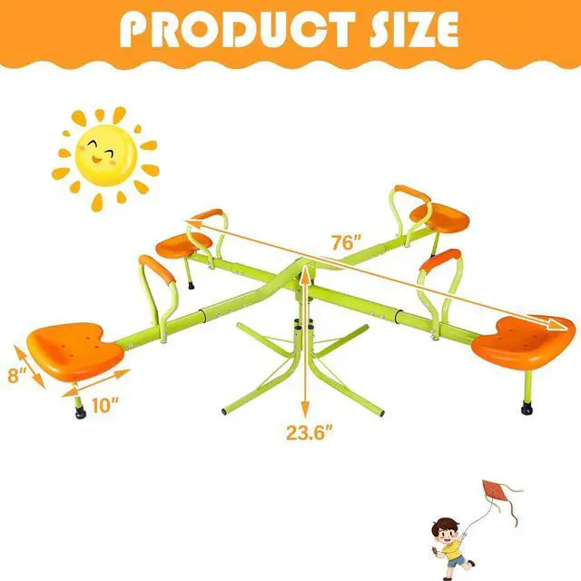 Alt view image 2 of 7 - Kids Seesaw Swivel Teeter Totter Home Playground Equipment, 360 Degrees Rotating Safe, Outdoor Fun for Kids, Toddlers, Boys, Children (4 Seats)