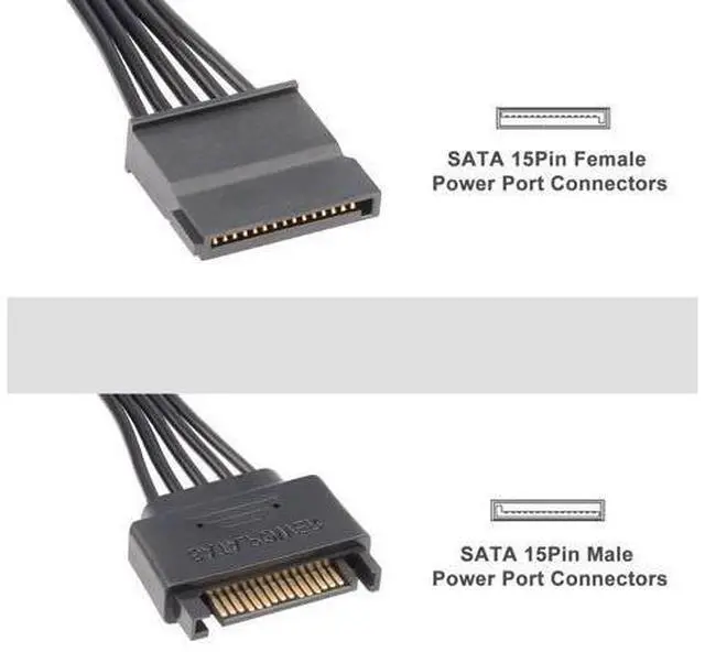 Alt view image 4 of 7 - 15 Pin SATA Power Extension Cable (3Pack), Sata Male to Female Cable, Sata Power Cable Extension, 10 inch, Black (3 Pack)