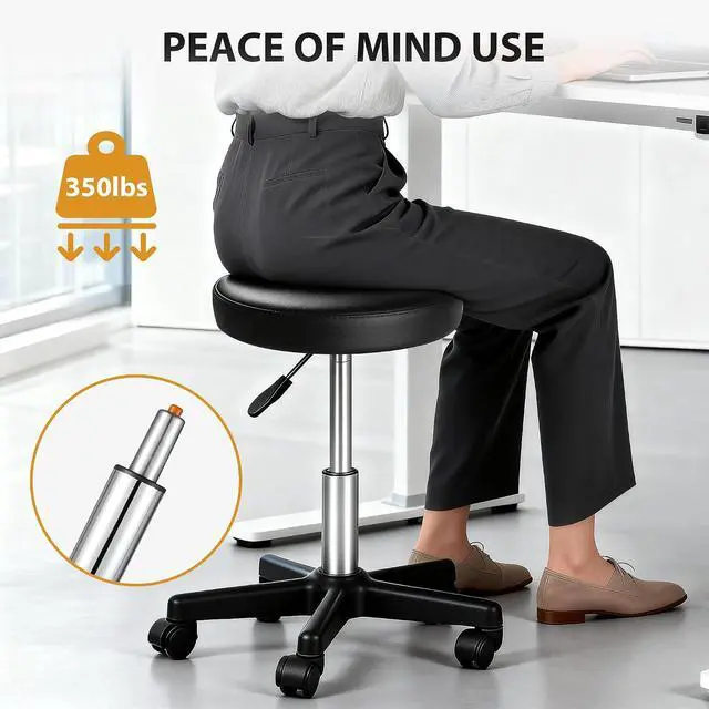 Alt view image 7 of 7 - Rolling Stool with Wheels Swivel Salon Stool Adjustable Drafting Tattoo Office Chair for Massage Bar Kitchen Spa Shop with Thick Cushion
