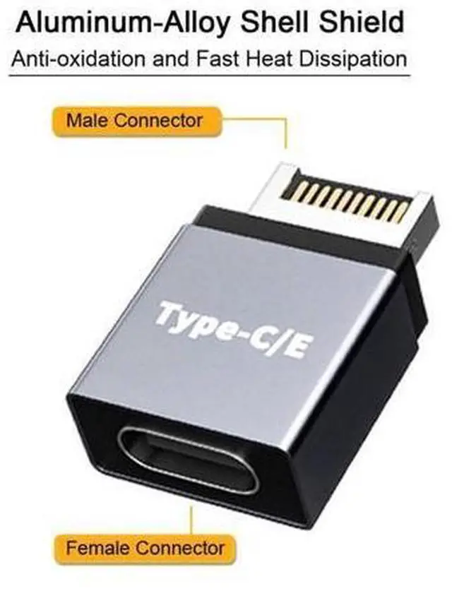 Alt view image 7 of 7 - Adapter USB 3.1 Front Panel Header Male Type-E to Type-C USB-C Female Motherboard Extension Data Adapter
