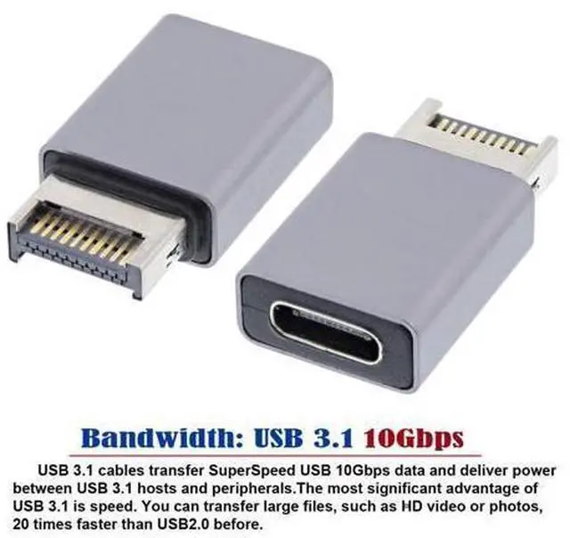Alt view image 3 of 7 - Adapter USB 3.1 Front Panel Header Male Type-E to Type-C USB-C Female Motherboard Extension Data Adapter