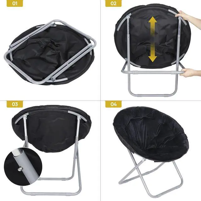Alt view image 6 of 7 - Folding Faux Fur Moon Chair Soft Plush Lounge Chair Moon Chair with Metal Frame for Bedroom, Living Room, Dorm Rooms, Apartments and Courtyard, Black