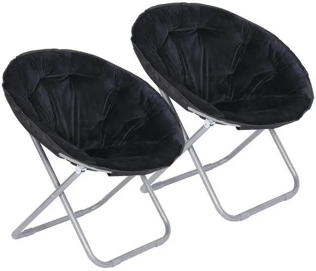 Main image of Folding Faux Fur Moon Chair Soft Plush Lounge Chair Moon Chair with Metal Frame for Bedroom, Living Room, Dorm Rooms, Apartments and Courtyard, Black