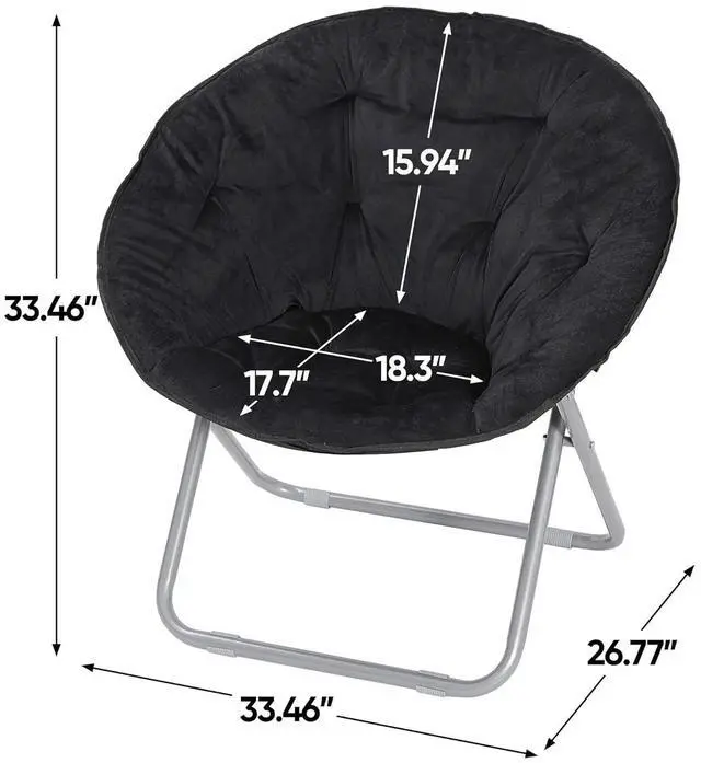 Alt view image 3 of 7 - Folding Faux Fur Moon Chair Soft Plush Lounge Chair Moon Chair with Metal Frame for Bedroom, Living Room, Dorm Rooms, Apartments and Courtyard, Black