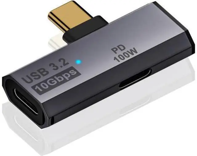 Main image of 2 in 1 USB C Splitter 10Gbps, 90 Degree USB C Male to Dual Female Adapter 100W, Type C Headphone Adapter for Rog Ally, Steam Deck, iPhone 15 Series and More Devices-Grey