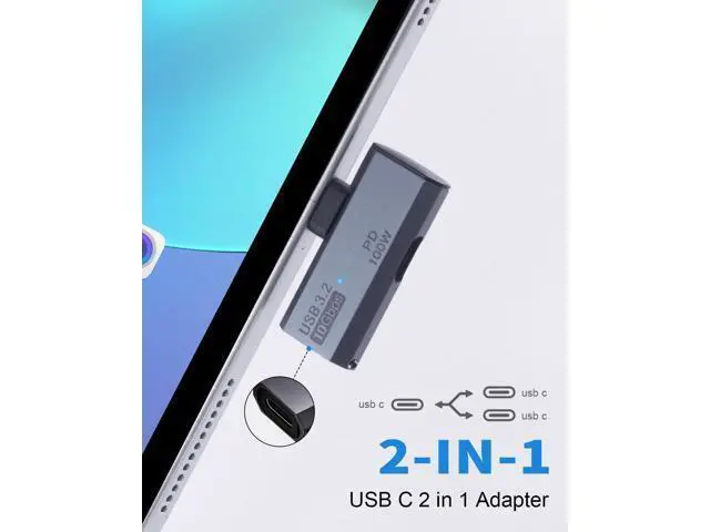 Alt view image 2 of 7 - 2 in 1 USB C Splitter 10Gbps, 90 Degree USB C Male to Dual Female Adapter 100W, Type C Headphone Adapter for Rog Ally, Steam Deck, iPhone 15 Series and More Devices-Grey