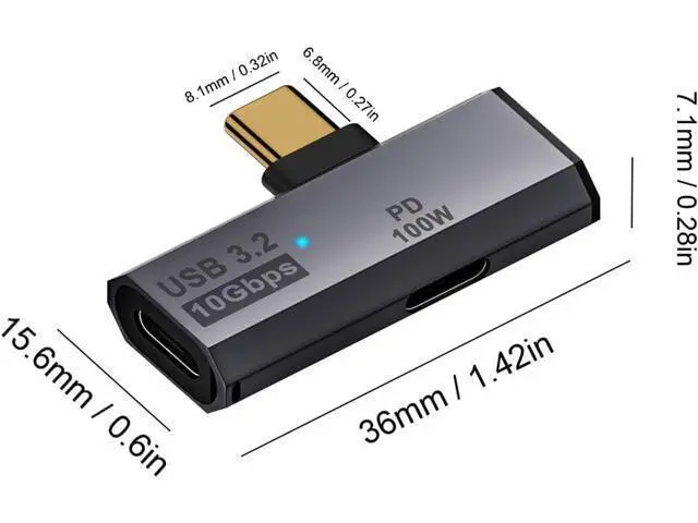 Alt view image 5 of 7 - 2 in 1 USB C Splitter 10Gbps, 90 Degree USB C Male to Dual Female Adapter 100W, Type C Headphone Adapter for Rog Ally, Steam Deck, iPhone 15 Series and More Devices-Grey