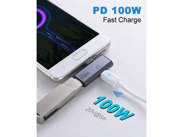 Alt view image 3 of 7 - 2 in 1 USB C Splitter 10Gbps, 90 Degree USB C Male to Dual Female Adapter 100W, Type C Headphone Adapter for Rog Ally, Steam Deck, iPhone 15 Series and More Devices-Grey