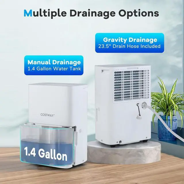 Alt view image 4 of 7 - COSTWAY 94.5 Pints Dehumidifier, 6000 Sq.Ft Portable Large Home Dehumidifier for Basements with 2 Modes & 3 Fan Speeds, 1.4 Gallon Tank