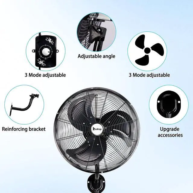 Alt view image 3 of 7 - Winado 18 inch Wall Mount Oscillating Fan, High Velocity 3-speed Max 4592 CFM Industrial Wall Fan w/Aluminum Blades for Indoor, Commercial, Residential, Warehouse, Garage