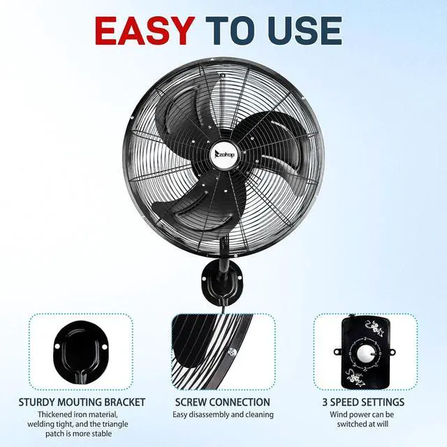 Alt view image 2 of 7 - Winado 18 inch Wall Mount Oscillating Fan, High Velocity 3-speed Max 4592 CFM Industrial Wall Fan w/Aluminum Blades for Indoor, Commercial, Residential, Warehouse, Garage