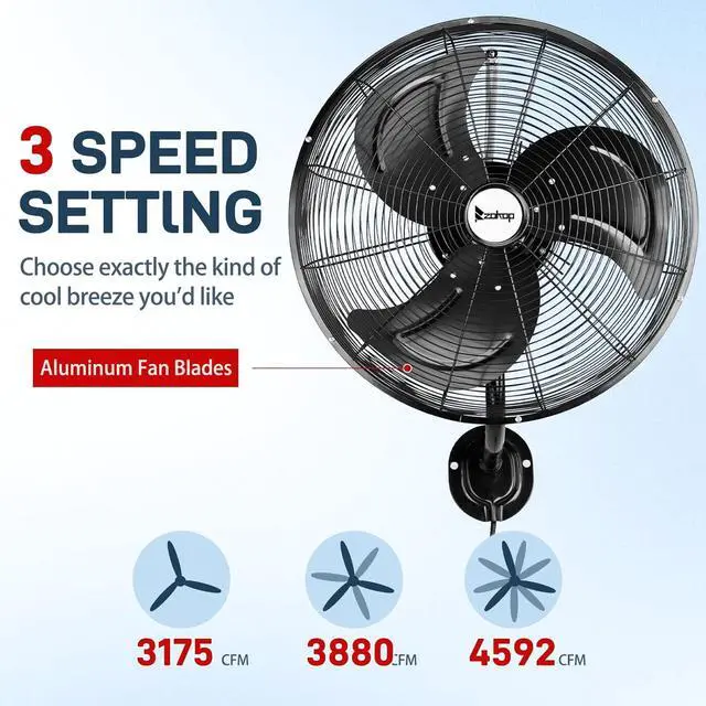 Alt view image 4 of 7 - Winado 18 inch Wall Mount Oscillating Fan, High Velocity 3-speed Max 4592 CFM Industrial Wall Fan w/Aluminum Blades for Indoor, Commercial, Residential, Warehouse, Garage