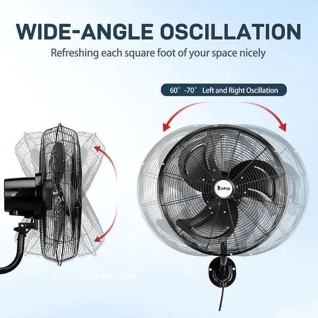 Alt view image 5 of 7 - Winado 18 inch Wall Mount Oscillating Fan, High Velocity 3-speed Max 4592 CFM Industrial Wall Fan w/Aluminum Blades for Indoor, Commercial, Residential, Warehouse, Garage