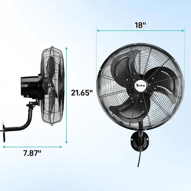 Alt view image 7 of 7 - Winado 18 inch Wall Mount Oscillating Fan, High Velocity 3-speed Max 4592 CFM Industrial Wall Fan w/Aluminum Blades for Indoor, Commercial, Residential, Warehouse, Garage