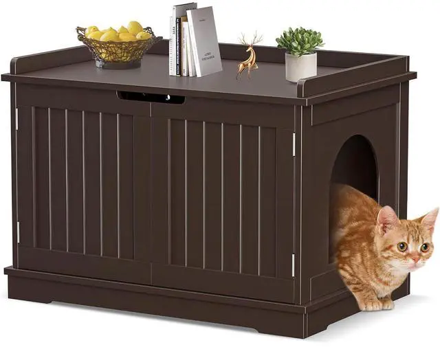 Main image of Hidden Cat Litter Box Enclosure - Cat Litter Box Furniture Table Nightstand (Coffee)