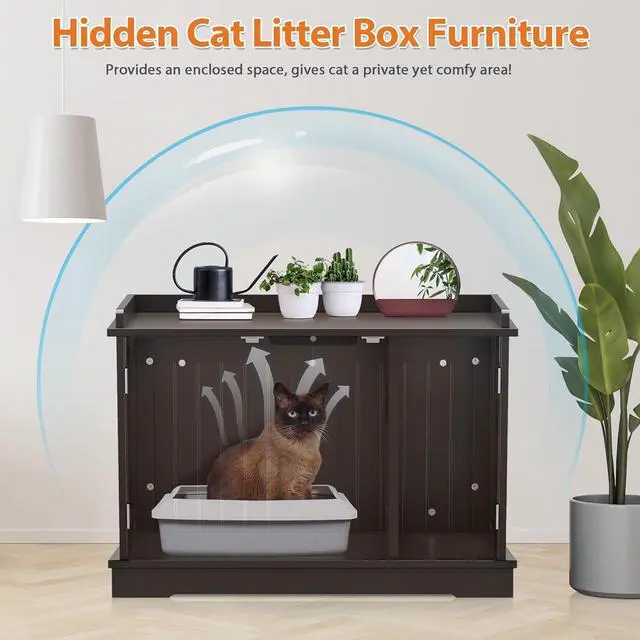 Alt view image 6 of 7 - Hidden Cat Litter Box Enclosure - Cat Litter Box Furniture Table Nightstand (Coffee)