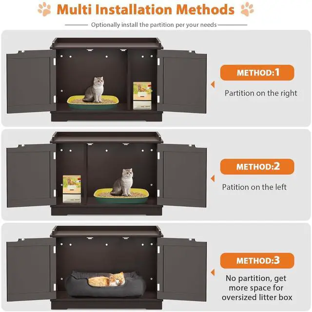 Alt view image 3 of 7 - Hidden Cat Litter Box Enclosure - Cat Litter Box Furniture Table Nightstand (Coffee)