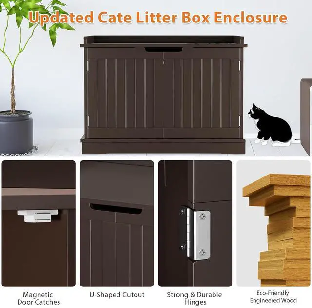 Alt view image 4 of 7 - Hidden Cat Litter Box Enclosure - Cat Litter Box Furniture Table Nightstand (Coffee)