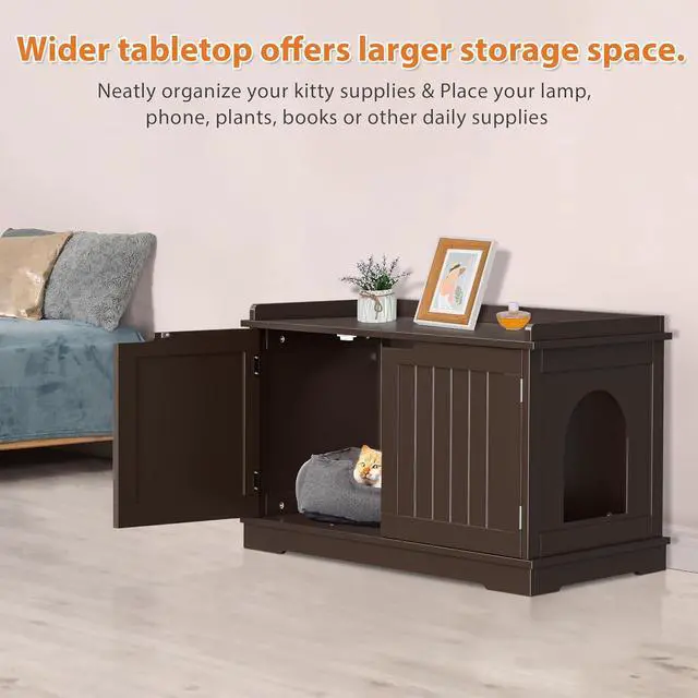 Alt view image 7 of 7 - Hidden Cat Litter Box Enclosure - Cat Litter Box Furniture Table Nightstand (Coffee)