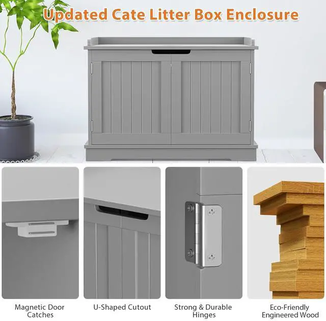 Alt view image 4 of 7 - Hidden Cat Litter Box Enclosure - Cat Litter Box Furniture Table Nightstand (Grey)